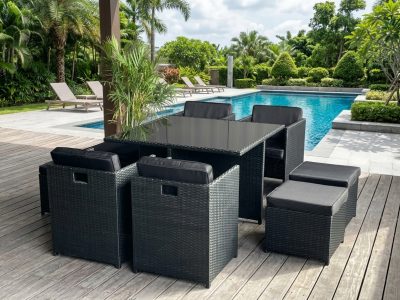 9 Piece PE Rattan Cube Dining Set