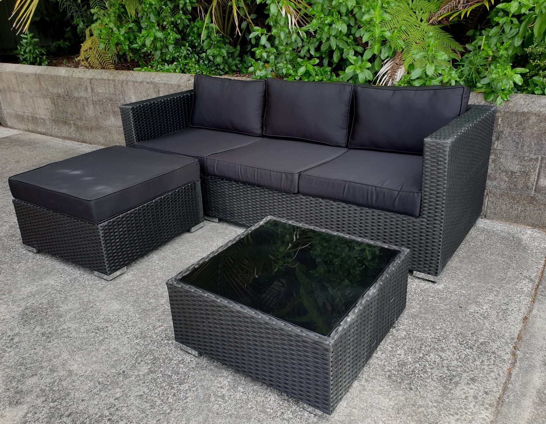 3 Piece PE Rattan Sofa & Table Set, Aluminium Frame