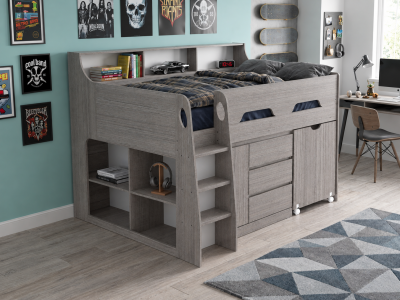 Kansas King Single Cabin Bed - White & Grey Wash