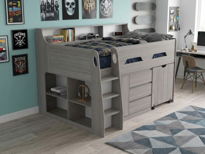 Kansas King Single Cabin Bed - White & Grey Wash