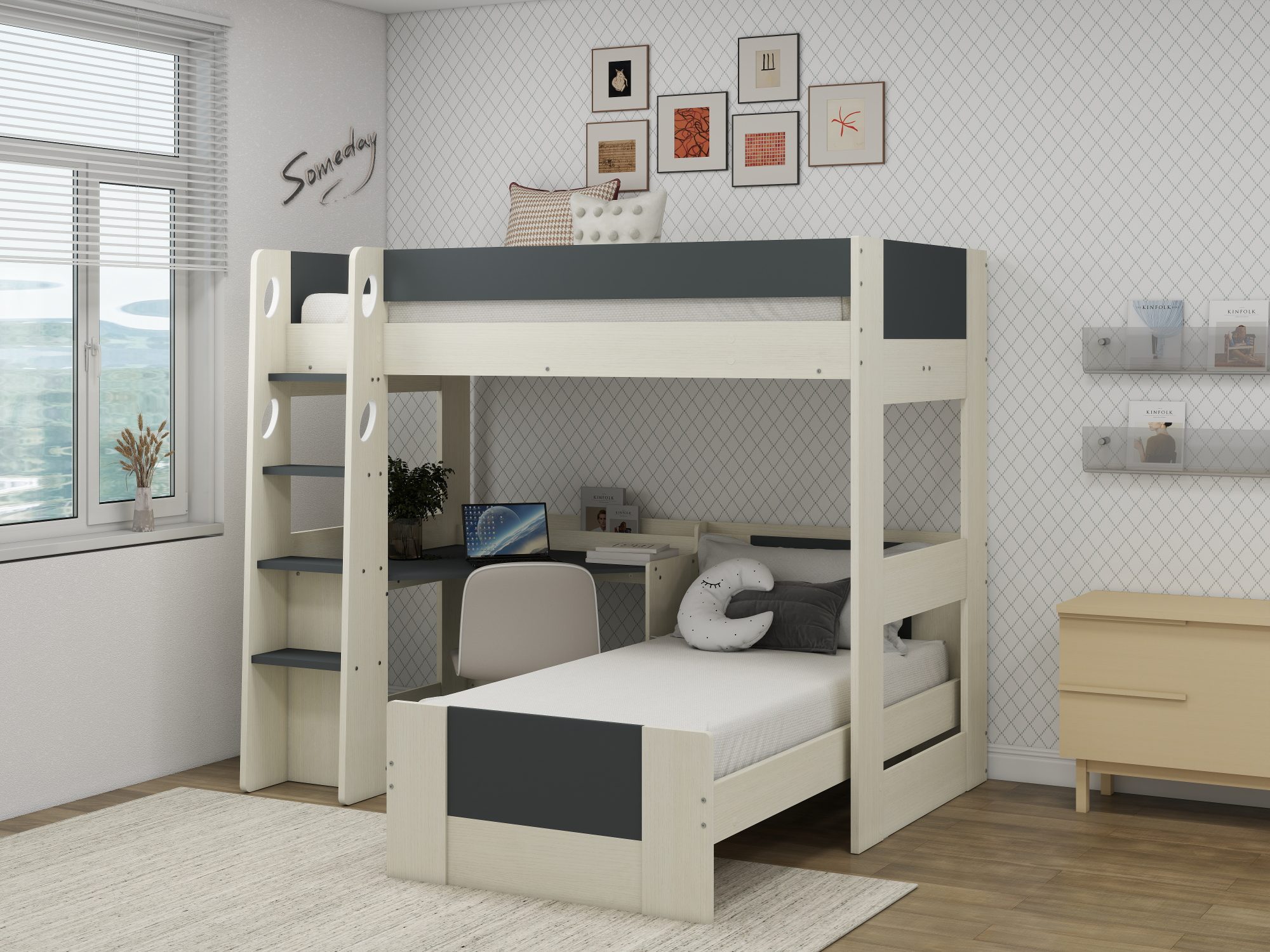 Denver King Single Loft Bunk & Single Bed