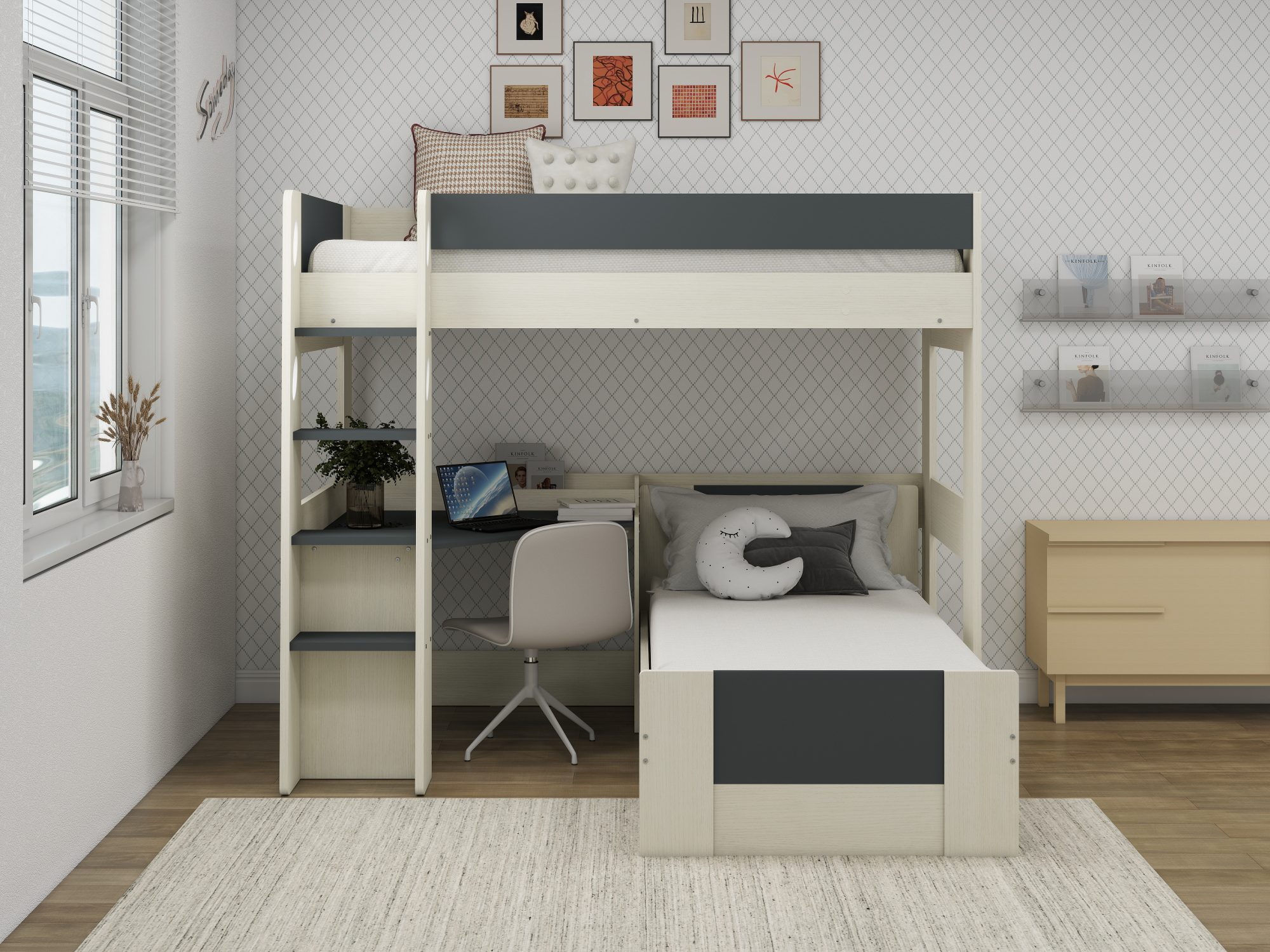 Denver King Single Loft Bunk & Single Bed