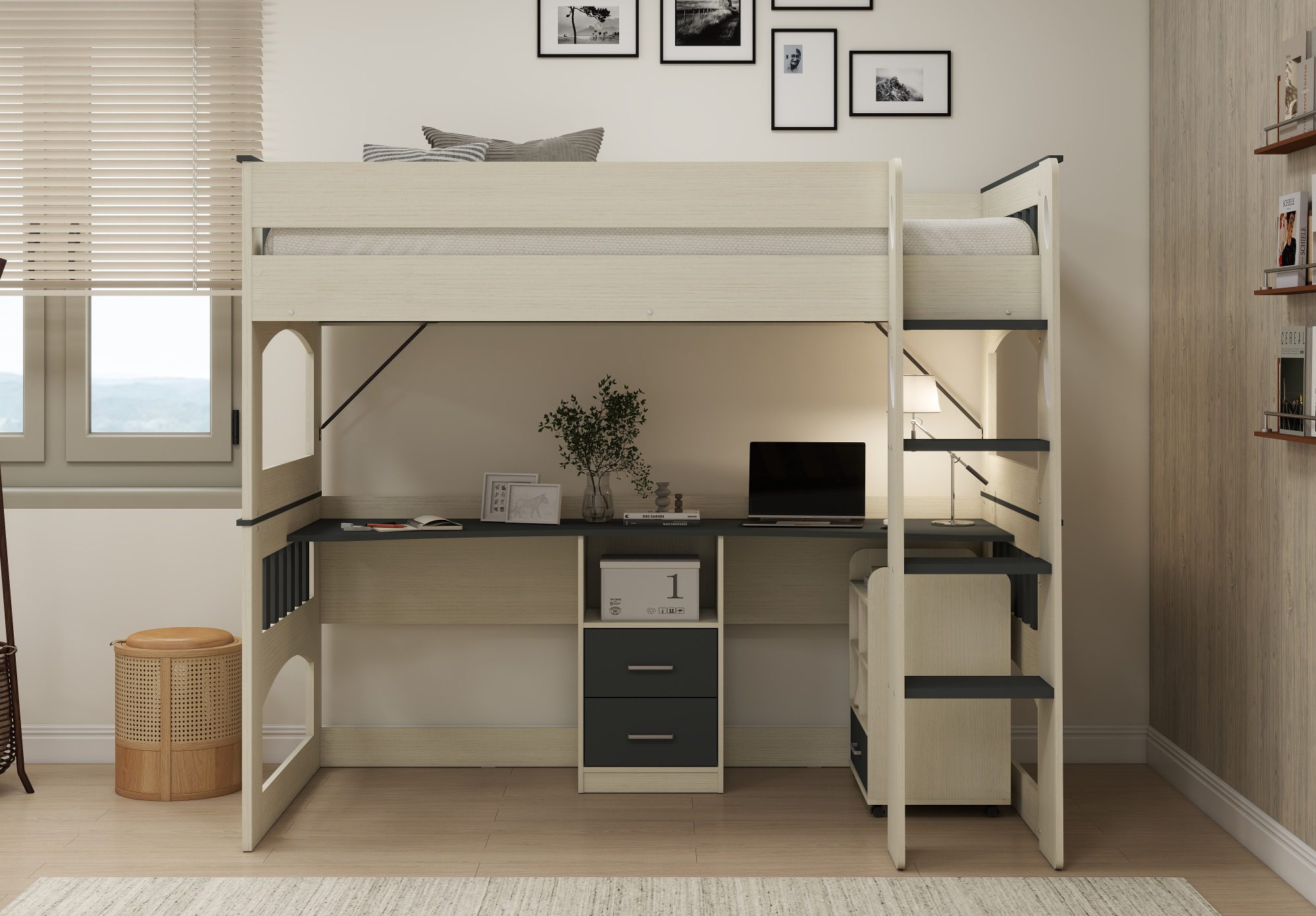 Miami King Single Loft Bunk & Mobile Side Unit
